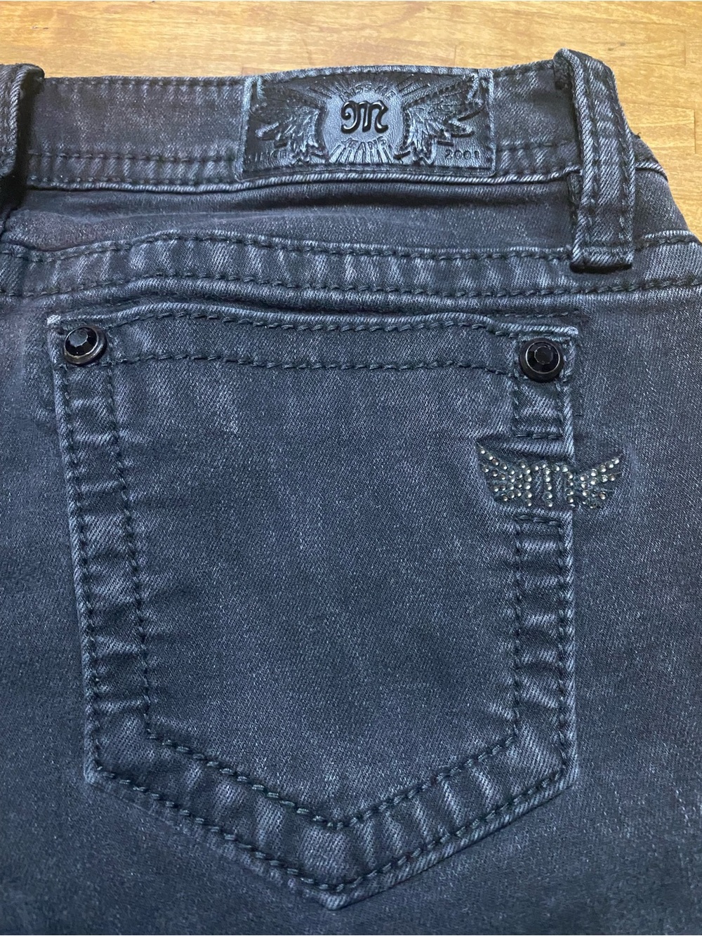 Miss Me Black Boot Cut Jeans with Studded Wing Accent